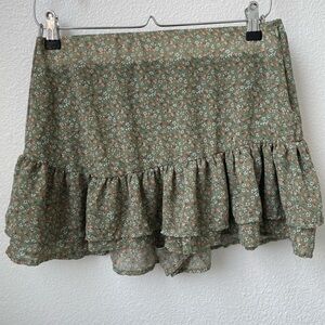 Altar'd State Floral Ruffled Mini Skirt Skort Boho Green and Pink Size Large
